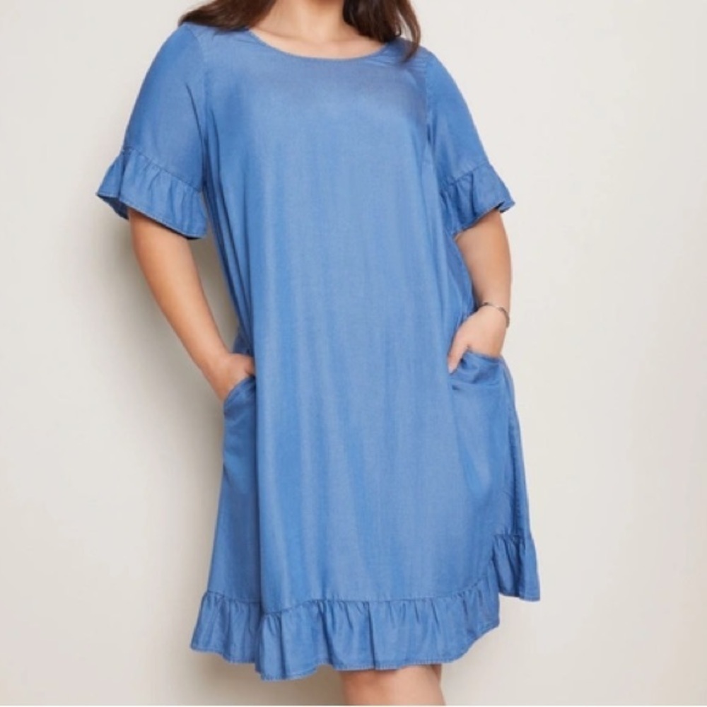 🆓[Jane and Delancey] Chambray Aline Dress - L •Flawed so Free w/ order•
